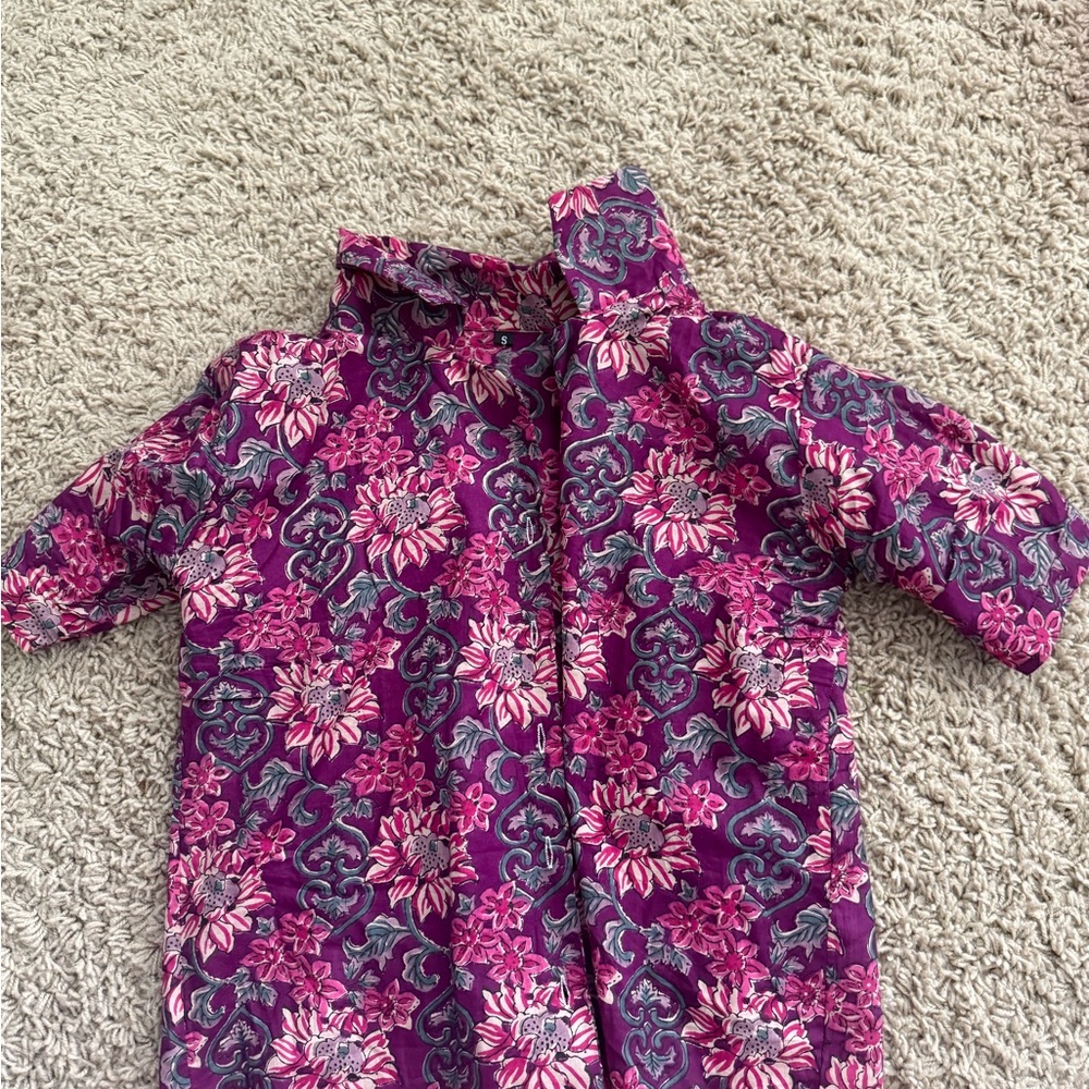 Floral Patterned Shirt in Purple and Pink